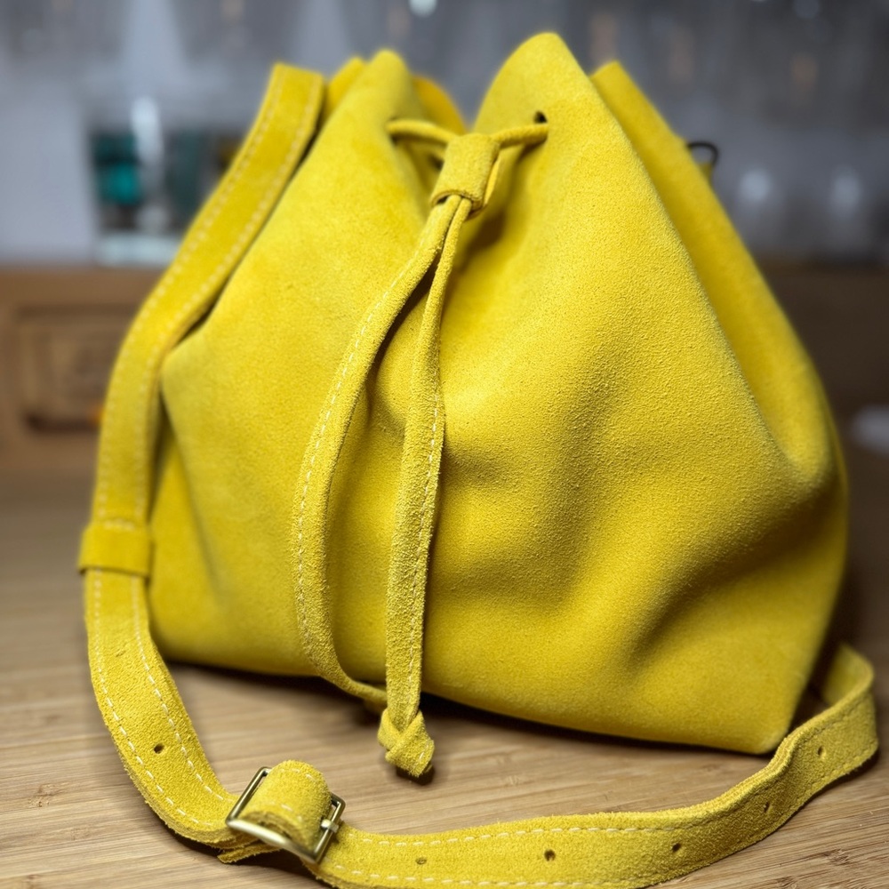 Portland Leather Goods Yellow Suede Bucket Bag